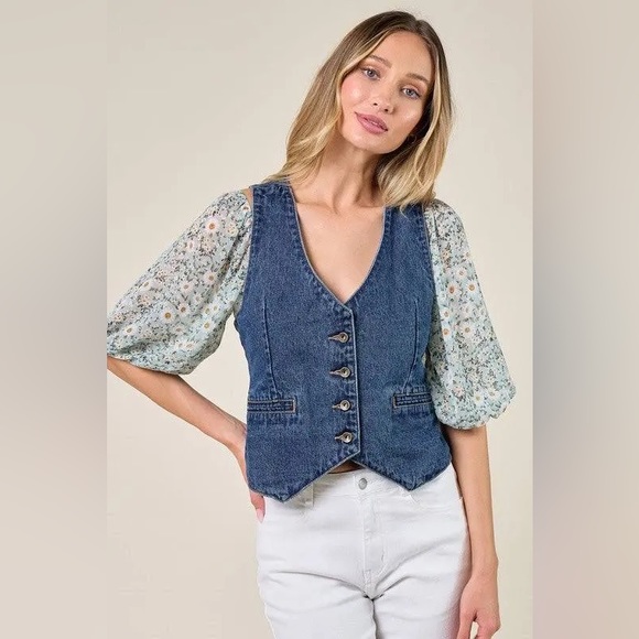 NWT WESTERN RODEO FITTED V NECK DENIM VEST WITH BUTTONS - Picture 5 of 6